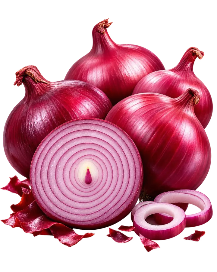 Whole and sliced premium red onions